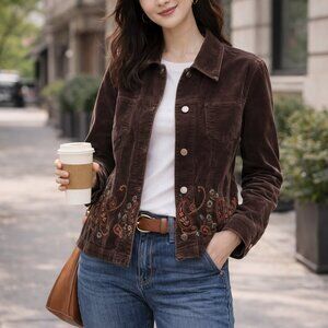 Jones New York Corduroy Brown with Embroidered